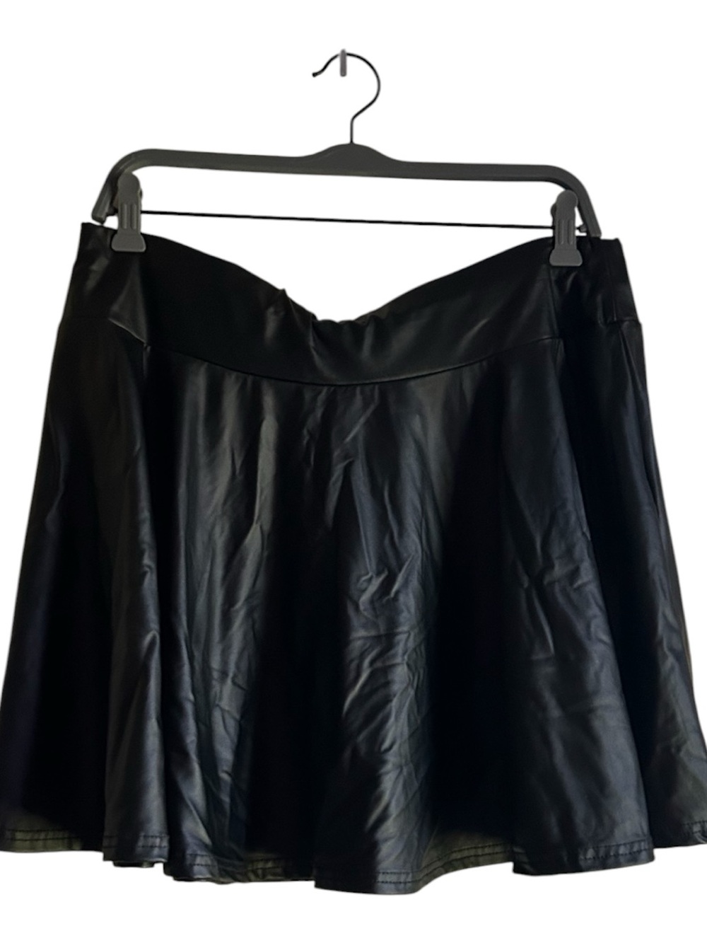 SHEIN Size 2XL Black Faux Leather Skater Skirt